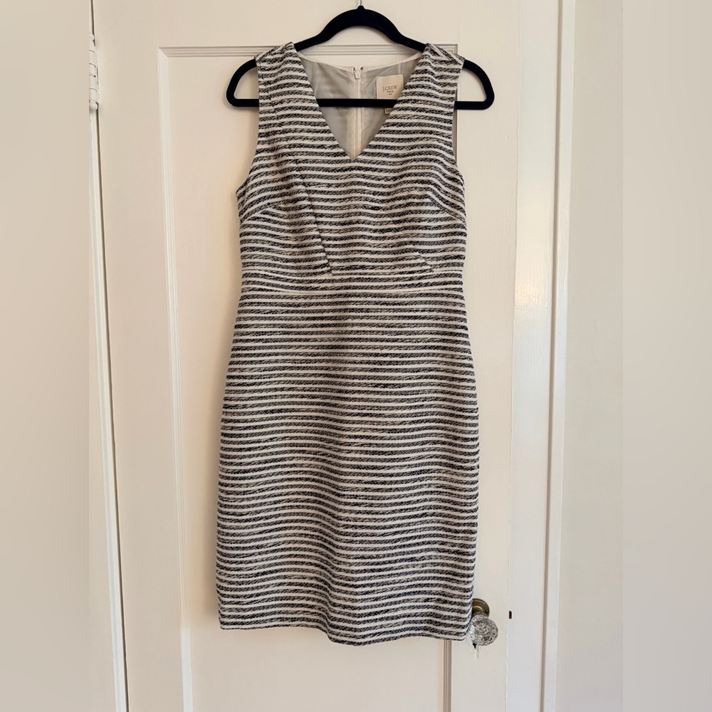 J. Crew Black and White Striped Midi Dress